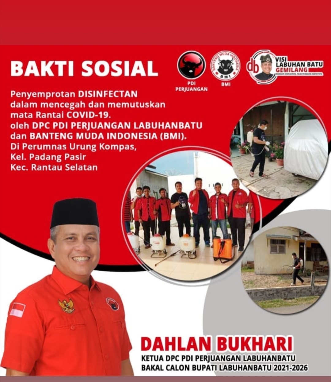 Cegah Virus Corona, Ketua PDI P Labuhanbatu Lakukan Penyemprotan Disinfektan Rantau Selatan