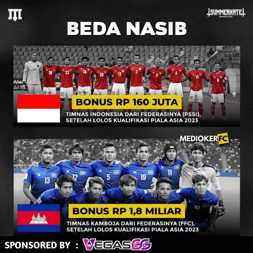 Bonus Timnas Indonesia Beda Kelas dengan Timnas Kamboja