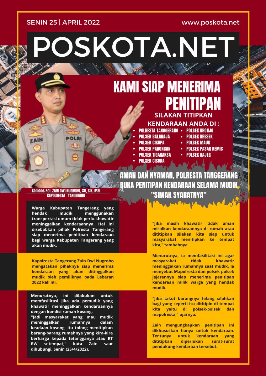 Aman dan Nyaman, Polresta Tanggerang Buka Penitipan Kendaraan Selama Mudik “SIMAK SYARATNYA”