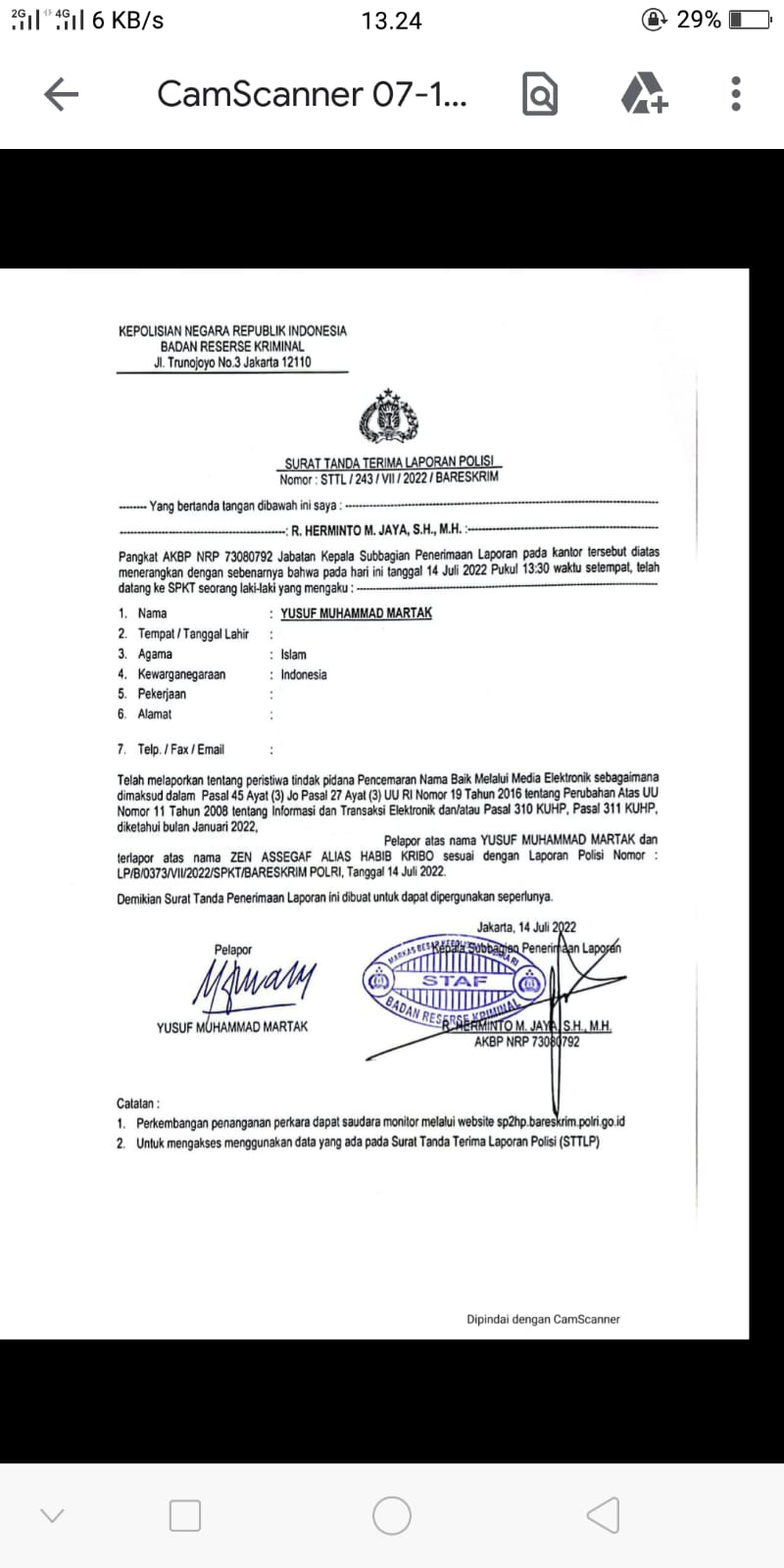 Sebut KH. Muhammad Yusuf Martak Cuma Benalu di Negeri Ini! Habib Kribo Resmi Dilaporkan ke Bareskrim Polri