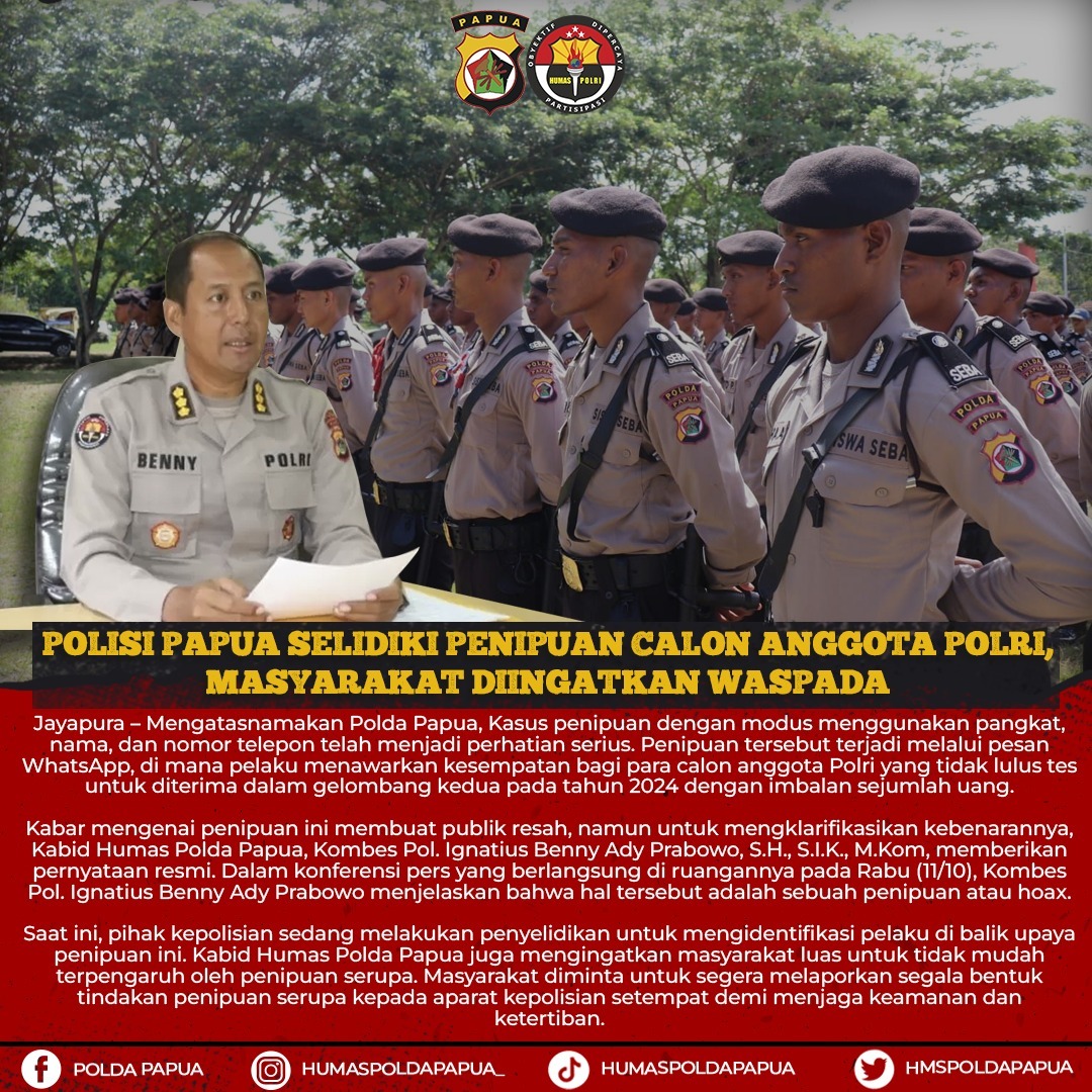 Polisi Papua Selidiki Penipuan Calon Anggota Polri, Masyarakat Diingatkan Waspada