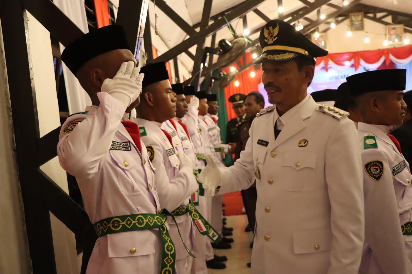 Upacara pengukuhan pasukan Paskibraka dalam rangka hari ulang tahun Republik Indonesia ke-79 tahun 2024 di kab. Sarmi