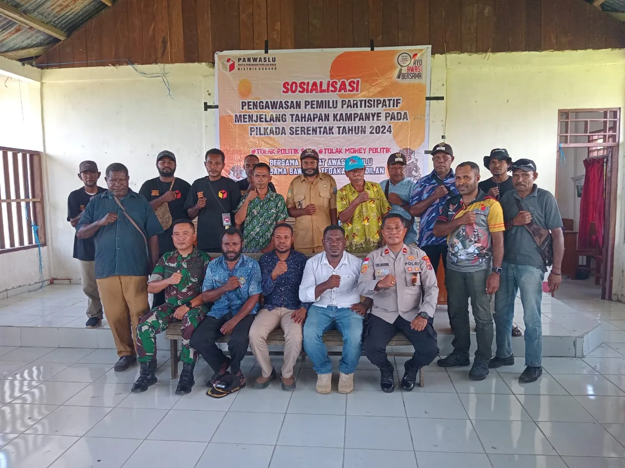 Kapolsek Bonggo Menghadiri giat Sosialisasi Pengawasan Pemilu Partisipatif Menjelang Kampanye Pilkada Serentak 2024