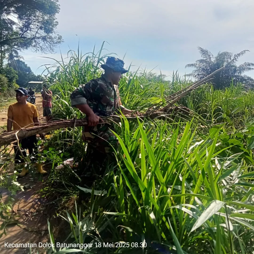 Babinsa Koramil 05/Serbelawan Turun Langsung Gotong Royong Bersama Warga di Dolok Batunanggar