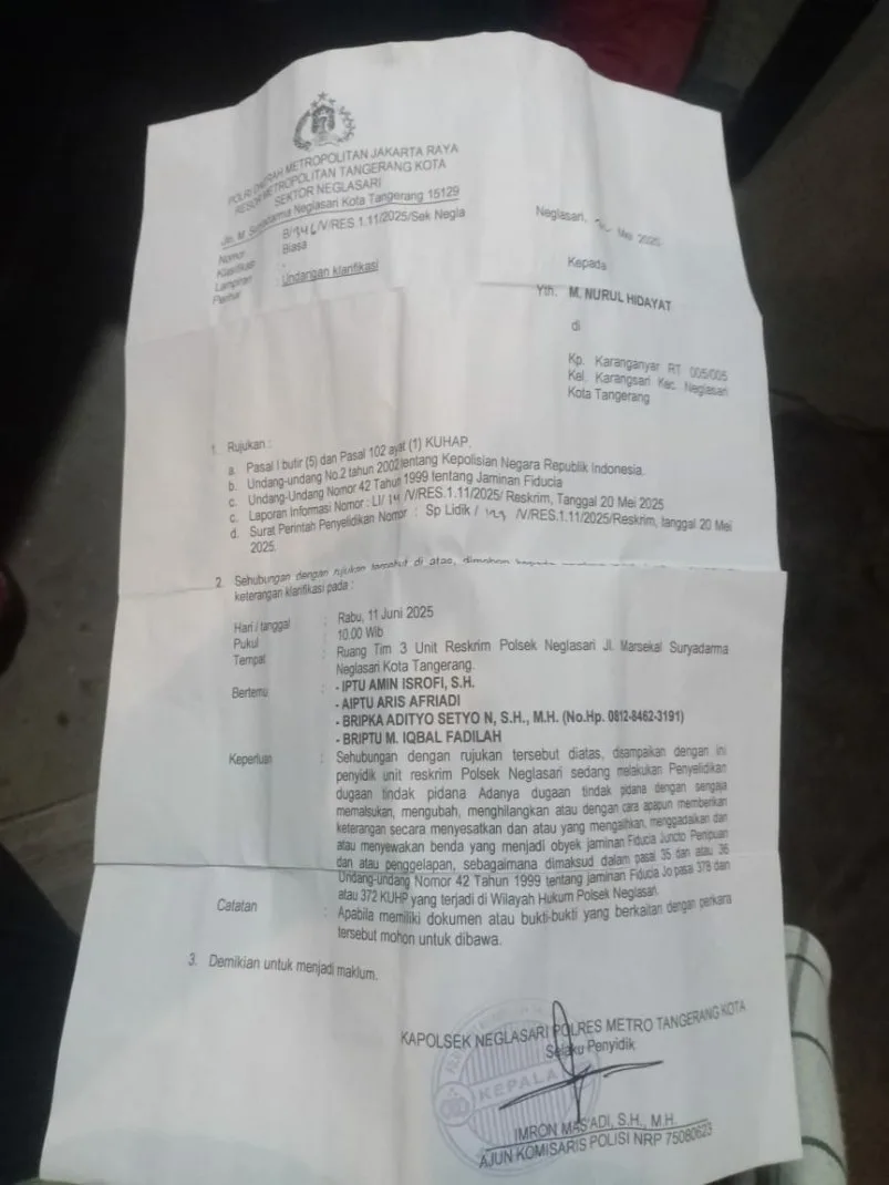 Di duga Polisi Terlibat Masalah Hutang,Bekerjaasama dengan pihak lising.