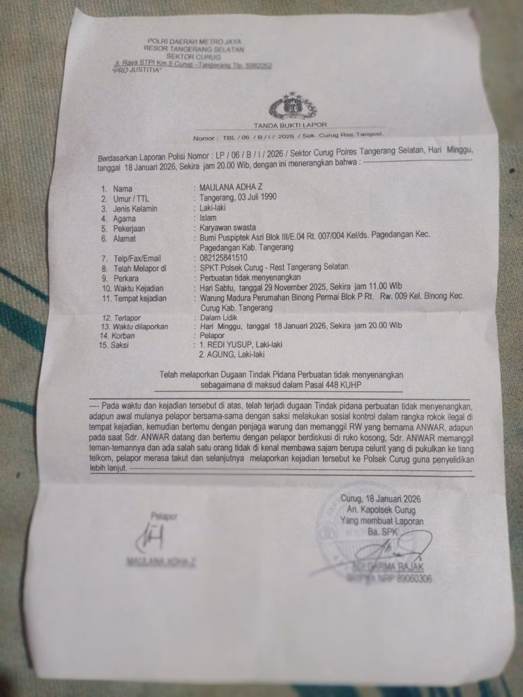 Polsek Curug Tanggapi Laporan Intimidasi Terhadap Wartawan, UU Pers Pasal 18 Disorot
